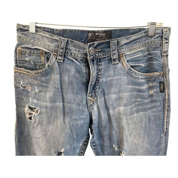 Silver Zac Jeans Distressed Destroyed Buckle Straight Preppy Embroidered Ripped - Picture 5 of 8